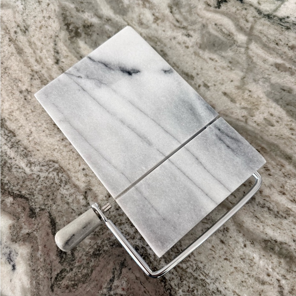 Marble Cheese Slicer with Chrome Handle - White and Gray